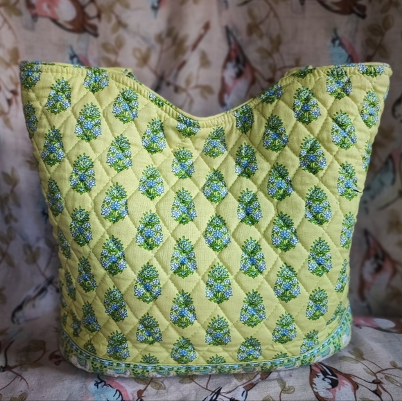 Vera Bradley Citrus Lime Elephant Floral Quilted Tote Handbag Purse FLAW STAINS - Picture 2 of 15